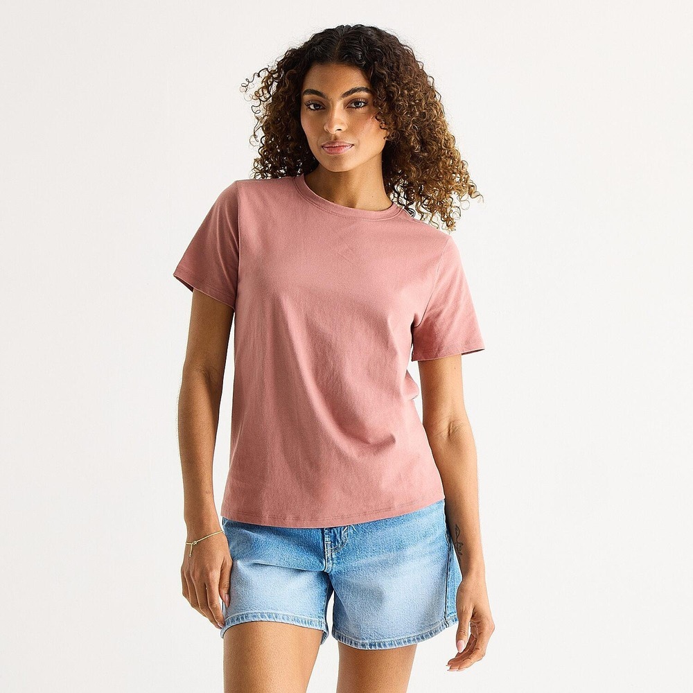 MSRP $16 A.N.A Womens L Petite Burlwood Round Neck Short Sleeve T-Shirt